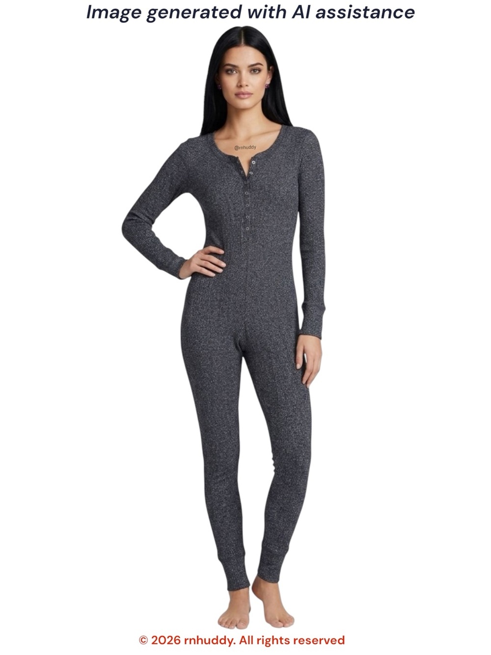 Aerie M grey ribbed snap Henley PJ jumpsuit
